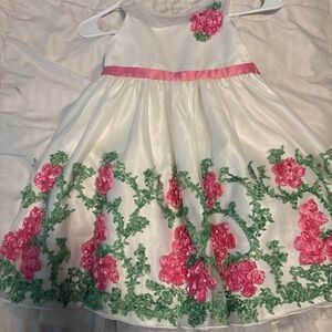 Formal dress for girl, American Princess White and Pink Floral Dress, toddler